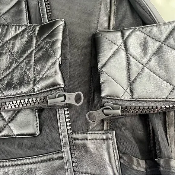 Blanc Noir Classic Leather Mesh Moto Jacket Black sz M